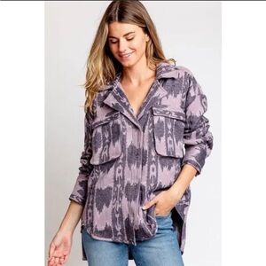 Free People x We The Free Izzie Cargo Jacquard Shacket in Purple Combo